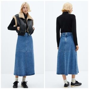 Mango A-Line Denim Midi Skirt High Rise Blue Size M NWT